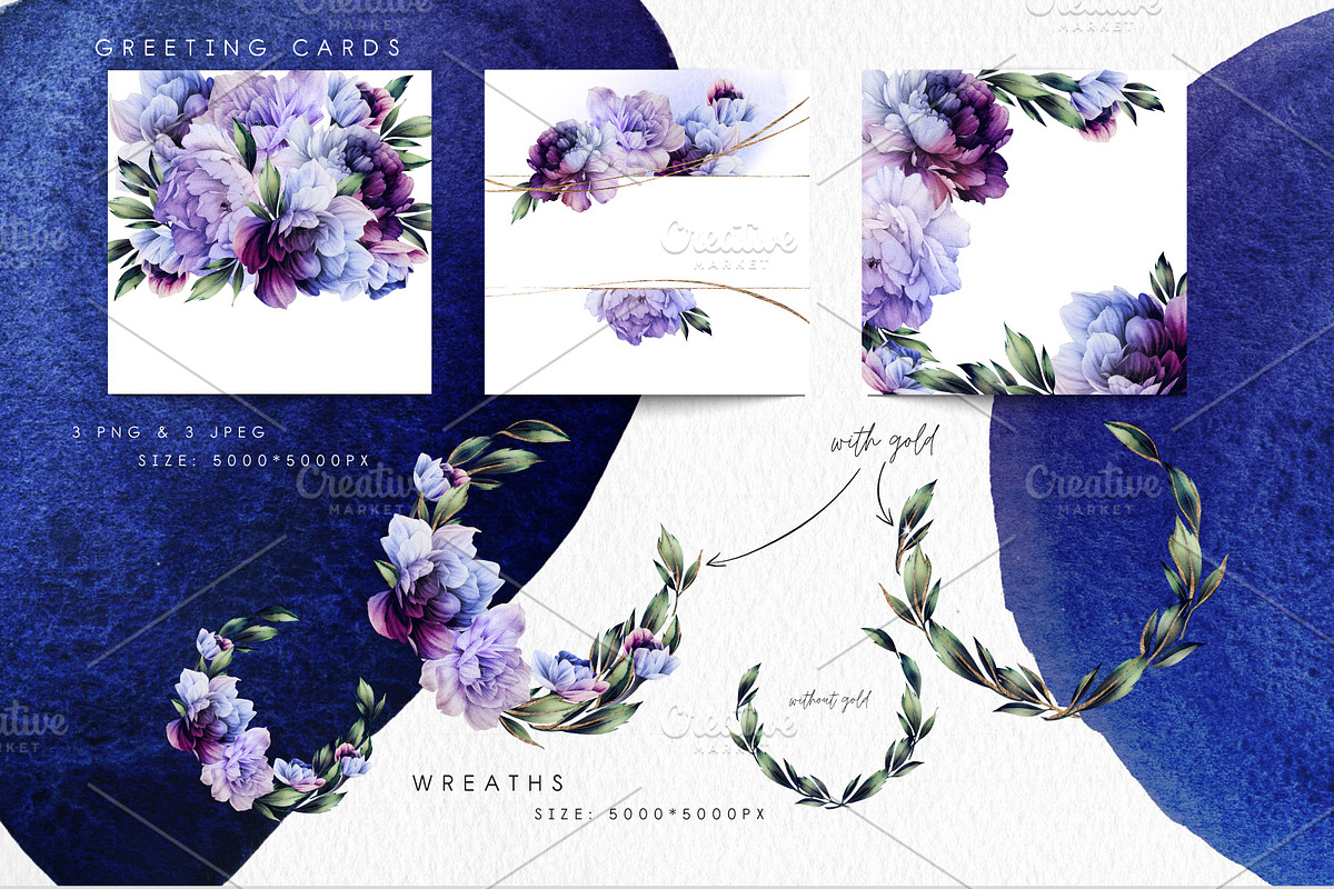 Cold flowers, Watercolor peonies, a Texture Graphic by ollalya (Photo 11 of 16)