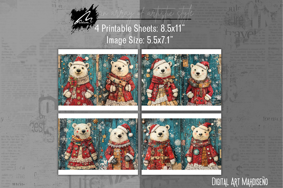 Cute Xmas Polar Bear Scrappapers, an Animal Illustration by Digital Art Mahdiseño (Photo 6 of 10)