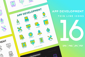 App Development | 16 Thin Line Icons, an Outline Icon by Alex Blogoodf
