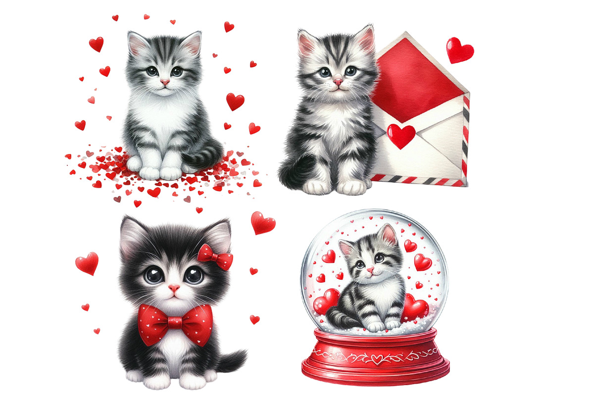 Valentine Kitten Cliparts Bundle, an Illustration by Designworld (Photo 3 of 4)