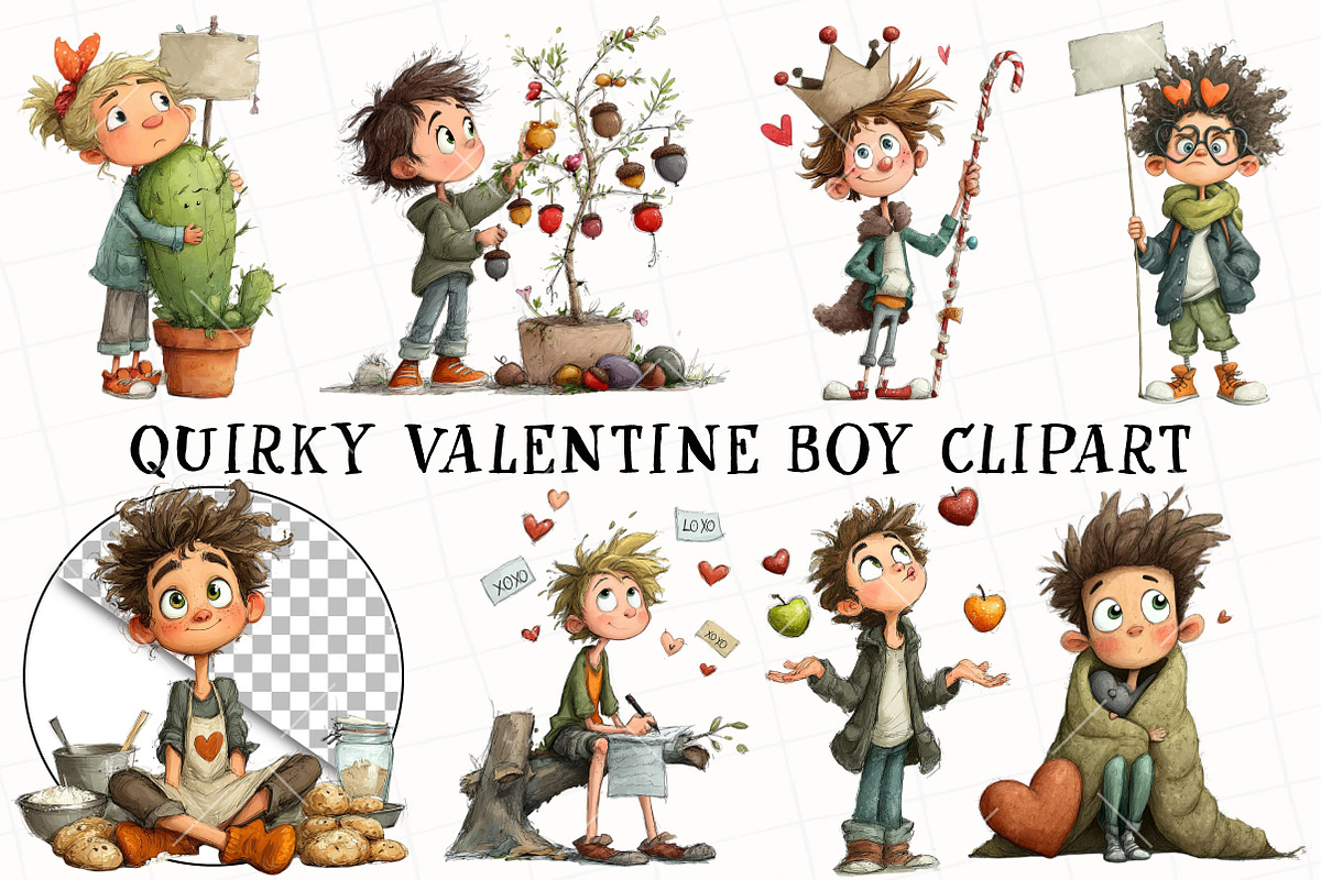 Quirky Valentine Boy Clipart, an Illustration by OK Design (Photo 5 of 6)