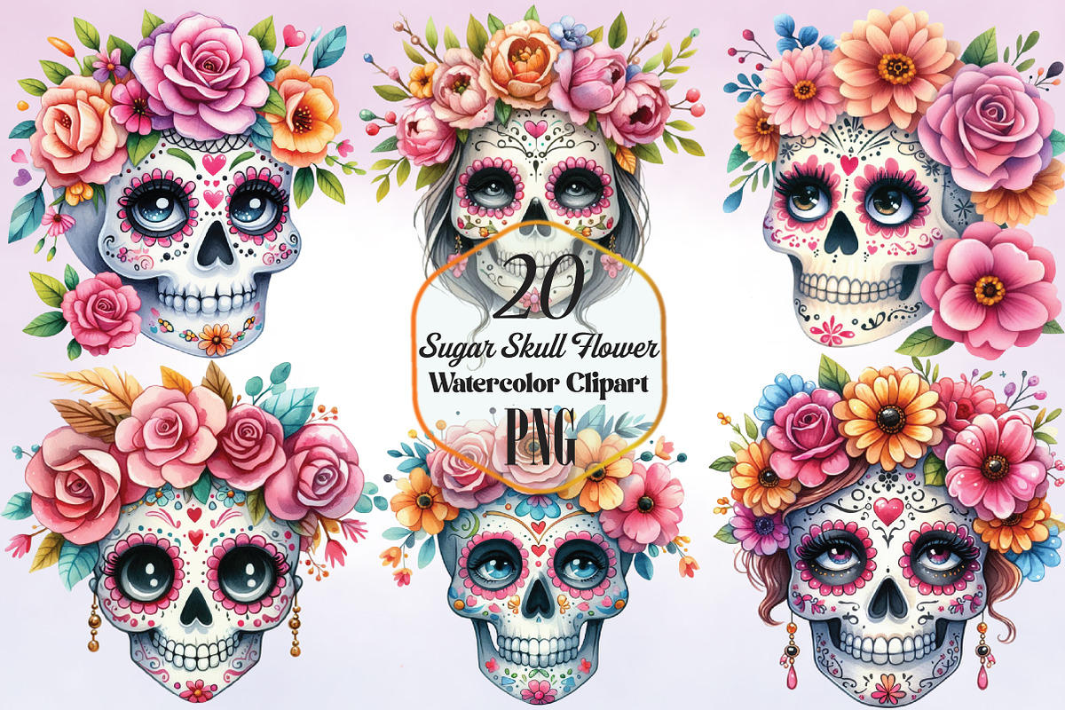 Watercolor Sugar Skull Flower, a Seasonal Illustration by Craft Nest (Photo 1 of 4)