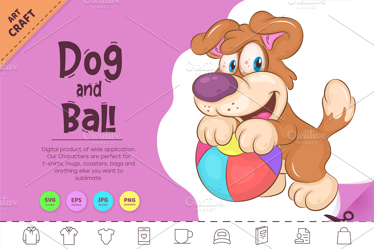 Cartoon Dog and Ball. Clipart., an Animal Illustration by KENO Mascots (Photo 1 of 3)