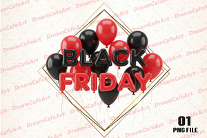 Black Friday Balloons PNG, an Illustration by DreamCafeArt