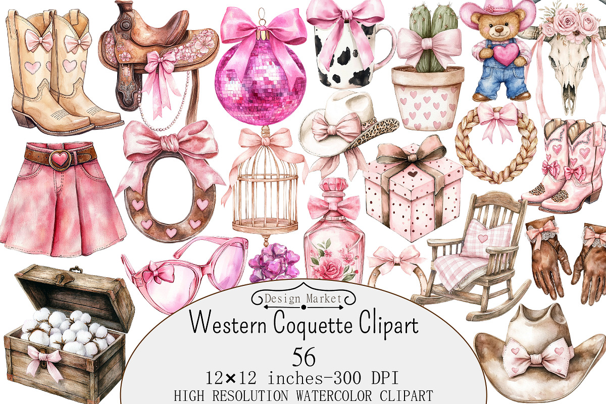 Watercolor Western Coquette Clipart, a Seasonal Illustration by Design Market (Photo 1 of 5)