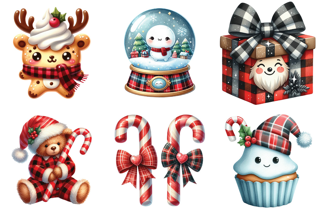 Kawaii Plaid Christmas Clipart, an Illustration by DreamArtGraphic (Photo 3 of 4)