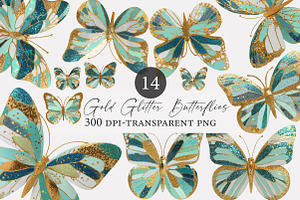 Gold Glitter Butterflies Clipart, an Illustration by Designworld