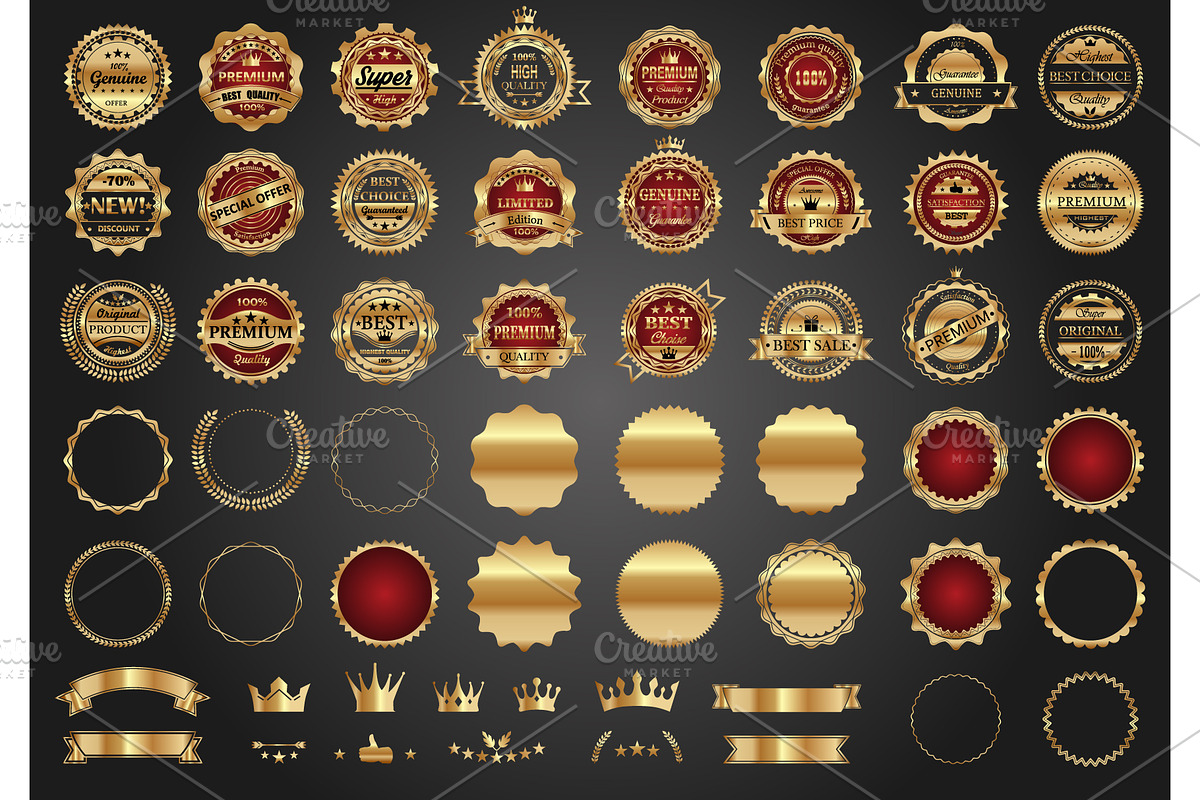 Luxury gold and red premium badges, a Decorative Illustration by Yayasya