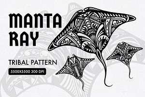 Tribal Pattern Manta Ray Sea Animal, an Animal Illustration by Membara Graphic