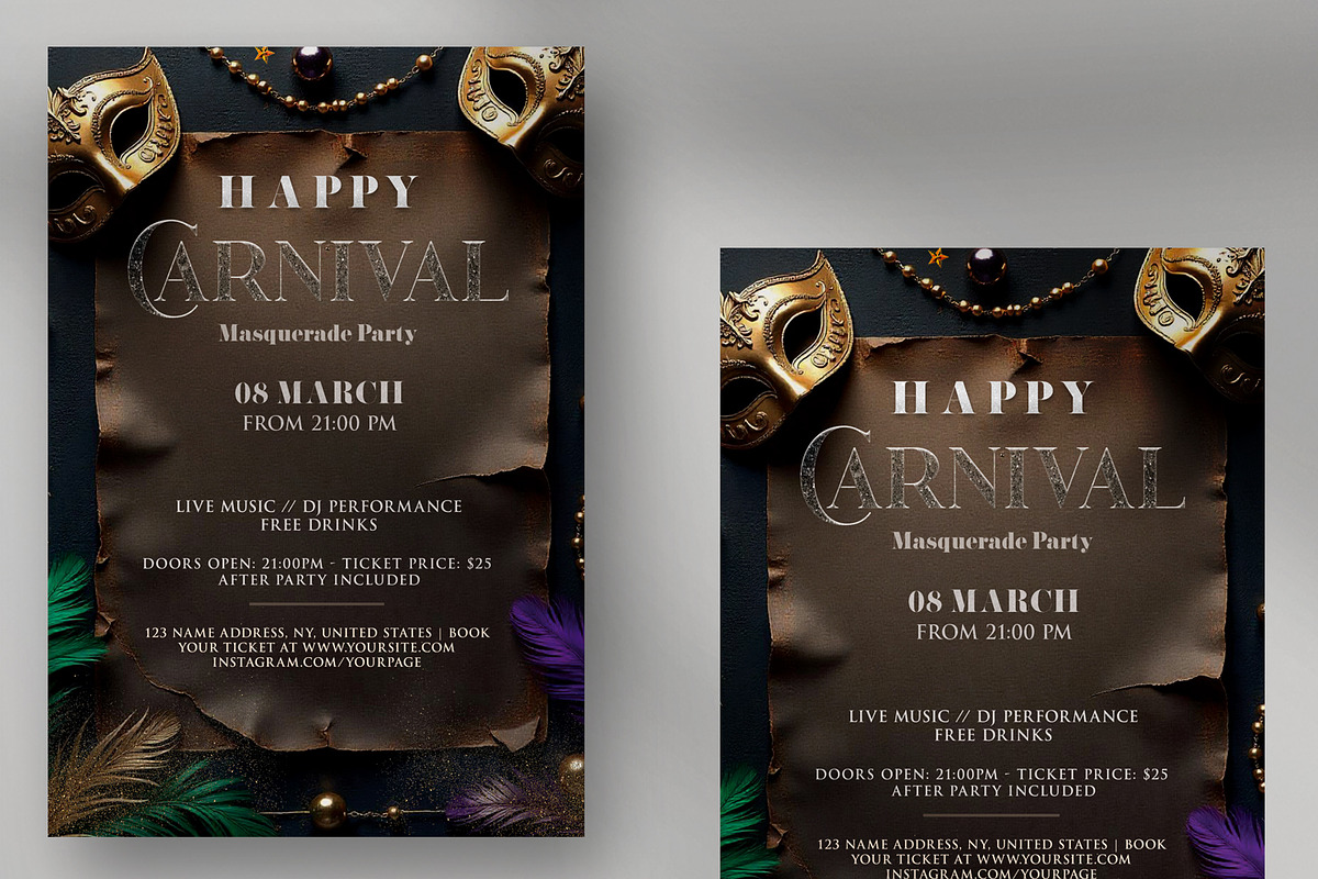 Mardi Gras Vintage Flyer (PSD), a Flyer Template by PixelsDesign (Photo 1 of 2)