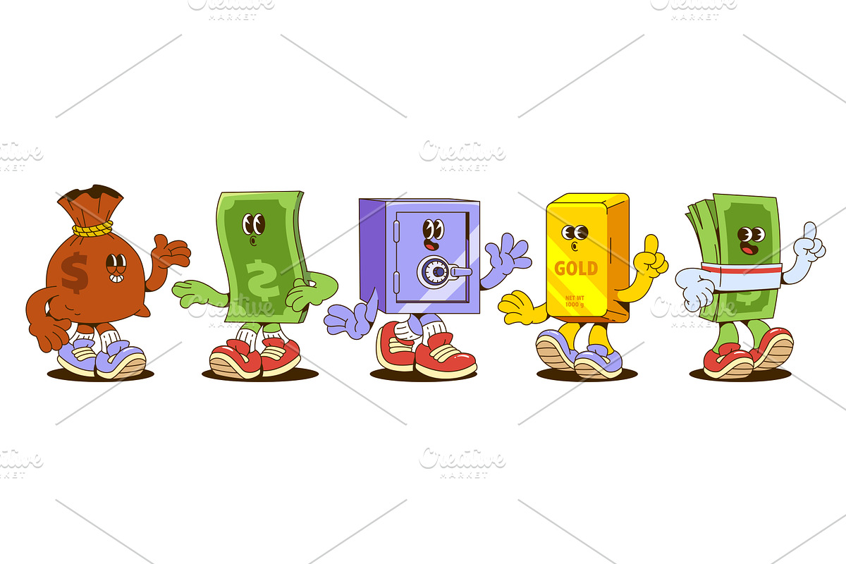 Retro money characters set isolated, a Finance Illustration by art PVP - market
