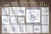 Skull and flowers poster set, a Texture Illustration by LanaDzi (Thumbnail 1 of 10)