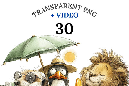 30 Summer Vacation Animal Clipart, an Animal Illustration by Pati Charm Studio