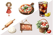 Watercolor Vintage Pizza Clipart, an Illustration by Design Market (Thumbnail 3 of 3)