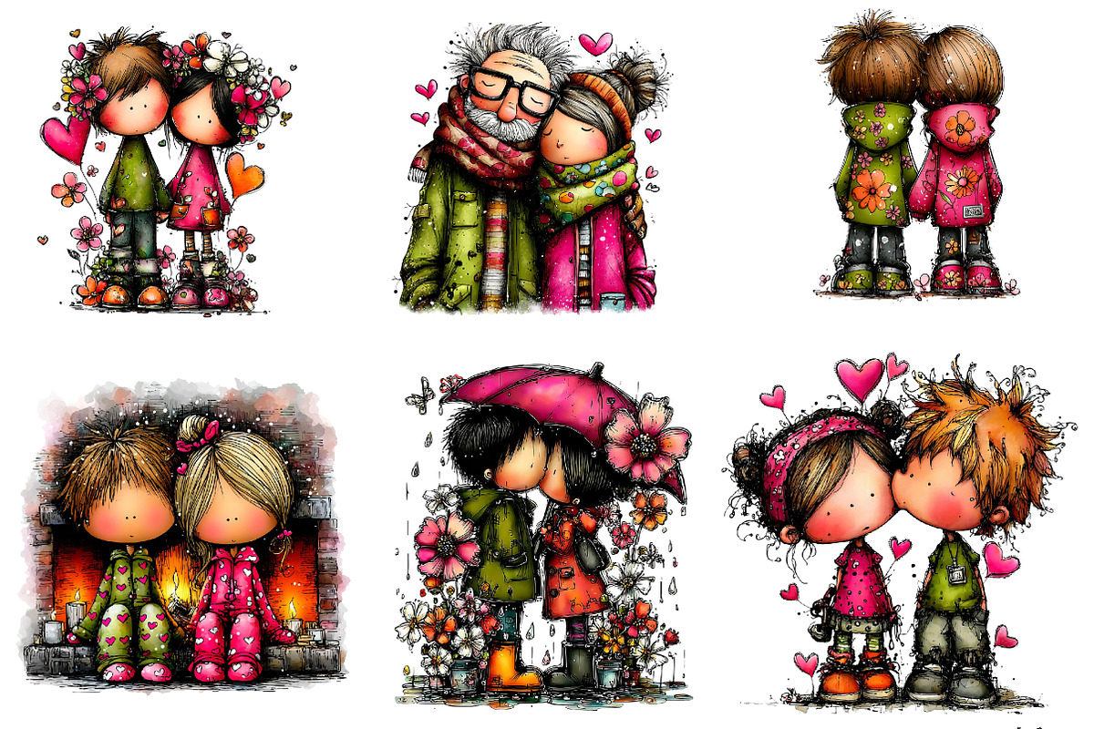 watercolor-valentine couple clipart, an Illustration by CreationArt (Photo 2 of 5)