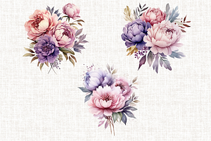 Watercolor Purple Peonies PNG