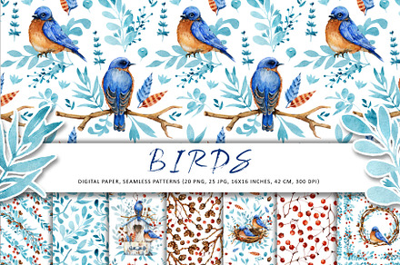 Winter blue bird, digital paper