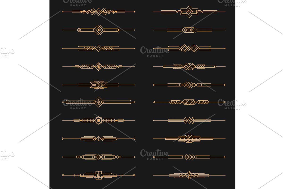 Golden art deco dividers, borders, a Decorative Illustration by Buch&Bee