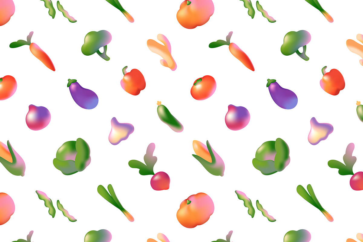 Gradient vegetables set + patterns, a Food Illustration by PaperTrident (Photo 2 of 5)