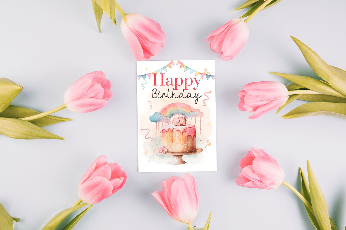 Happy Birthday watercolor collection, a Decorative Illustration by AlineArtStore (Photo 12 of 13)
