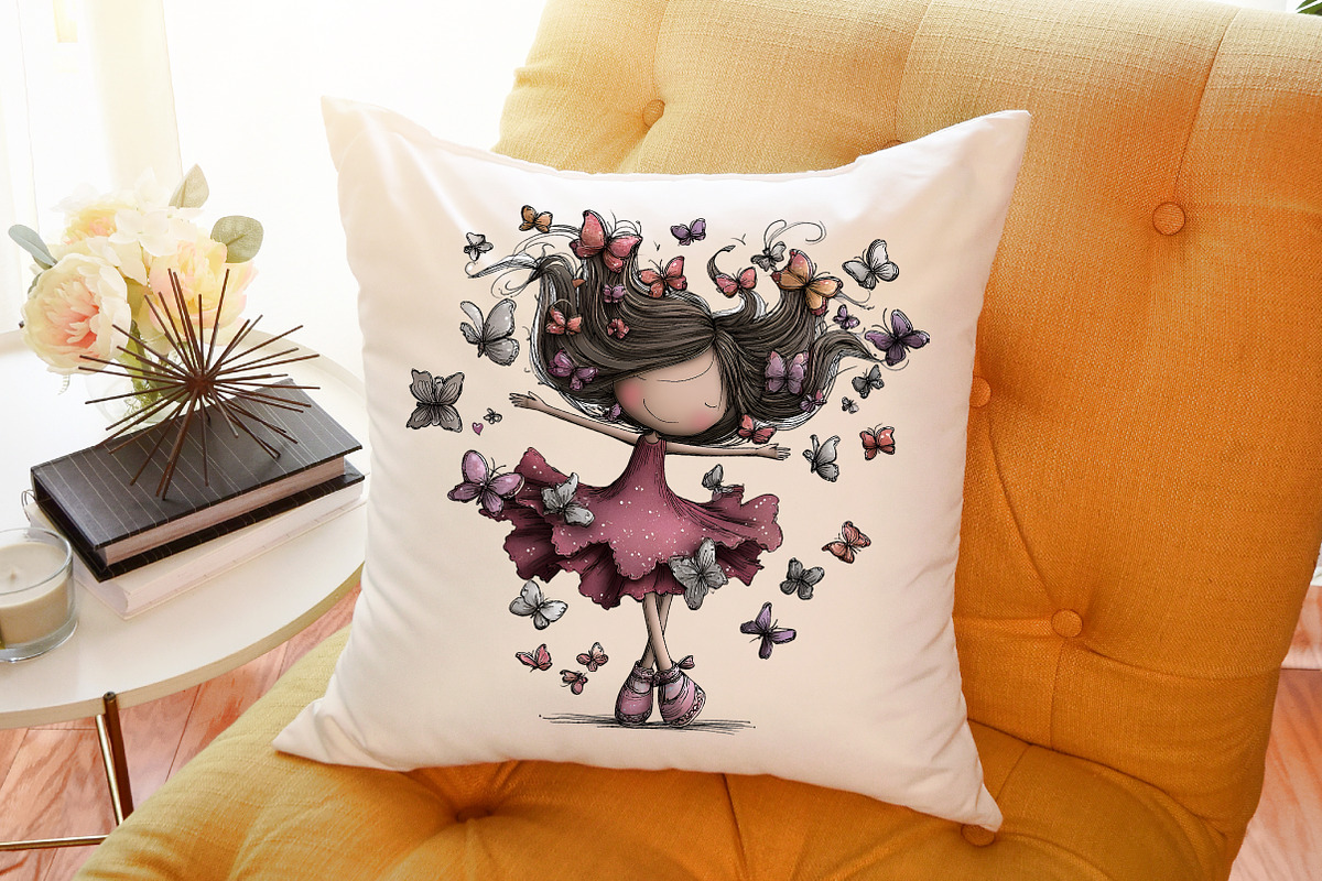 Whimsical Girl with Butterfly Clipar, an Illustration by Sublimation Artist (Photo 6 of 6)