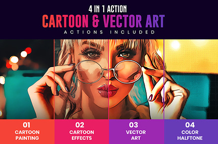 4in1 Cartoon & Vector Art Ps Action