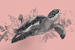Turtle swims in flowers bubbles, a Photo by Beautiful things