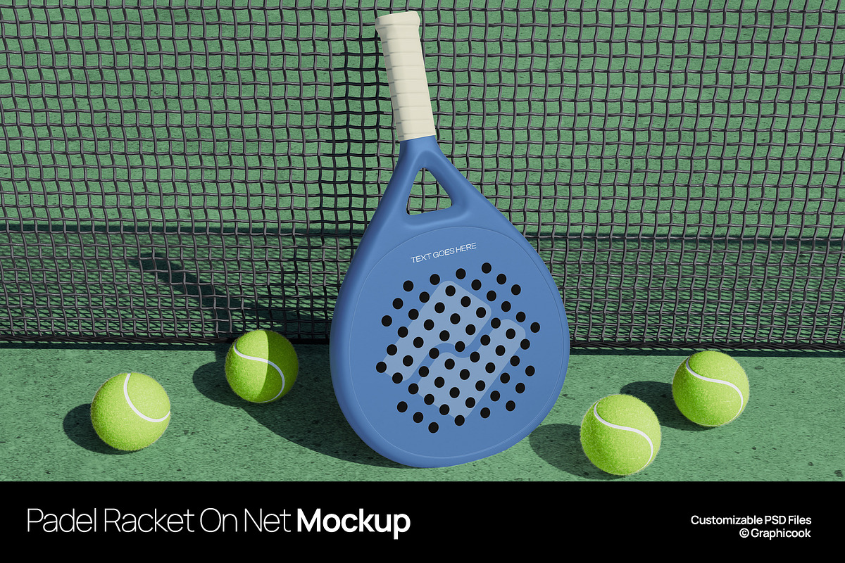 Padel Racket On Net Mockup, a Product Mockup by graphicook