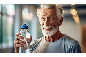 An elderly man holding a water, a Person Photo by Igor Tichonow