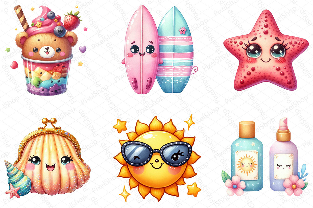 Kawaii Summer Beach Clipart Bundle, an Illustration by DreamPrint404 (Photo 3 of 6)