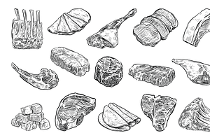 Handdrawn Meat Slice Collection, an Object Graphic by nikagraphic