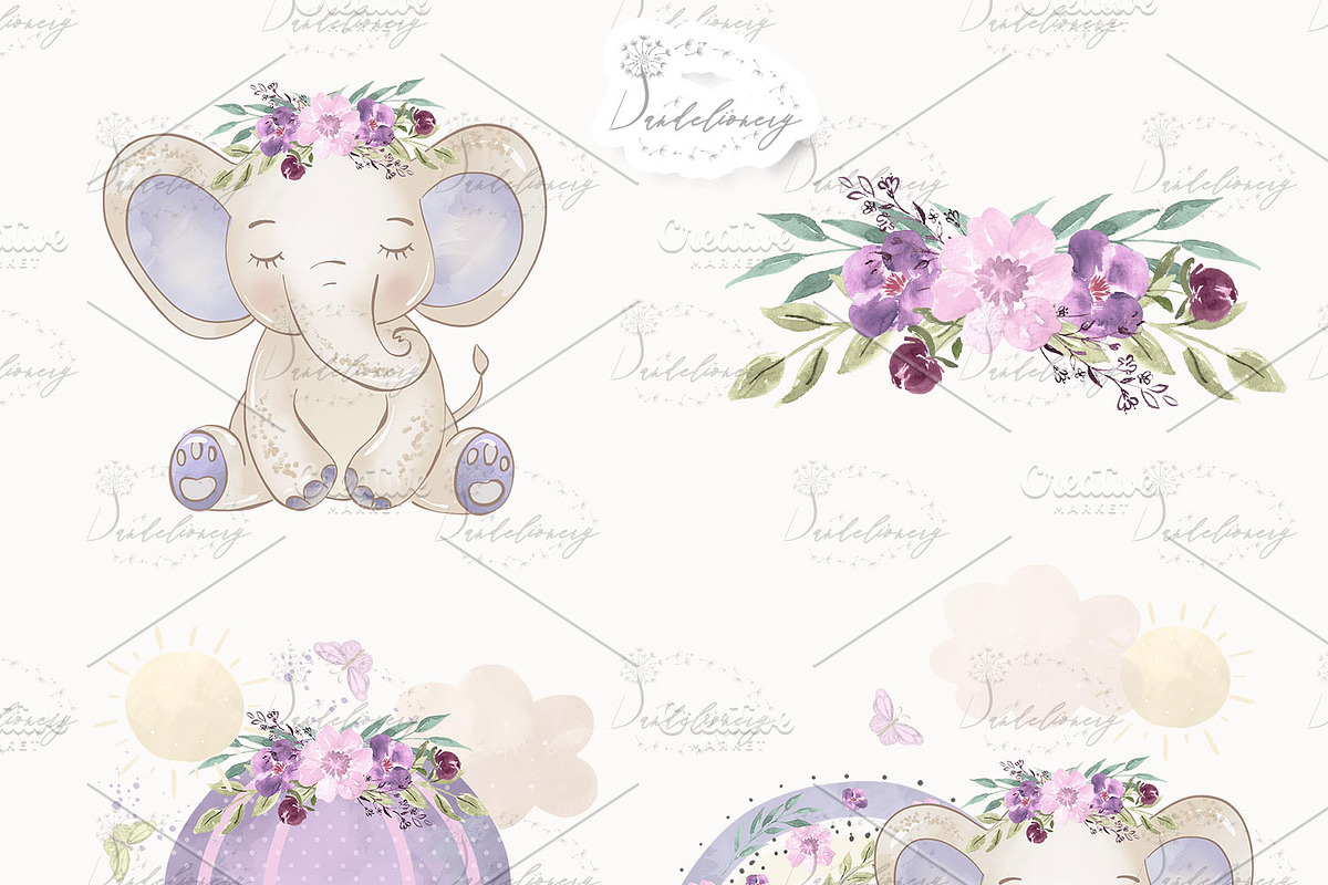 Purple Baby Elephant design, an Illustration by designloverstudio (Photo 2 of 2)