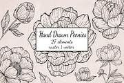 Black Outline Peony Flowers Set, an Illustration by ArtIrisArt (Thumbnail 1 of 13)