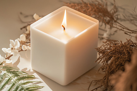 A white square candle,, an Abstract Photo by Imaginarium