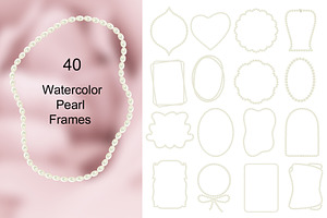 40 Watercolor pearl frames., a Decorative Illustration by TaPilipa
