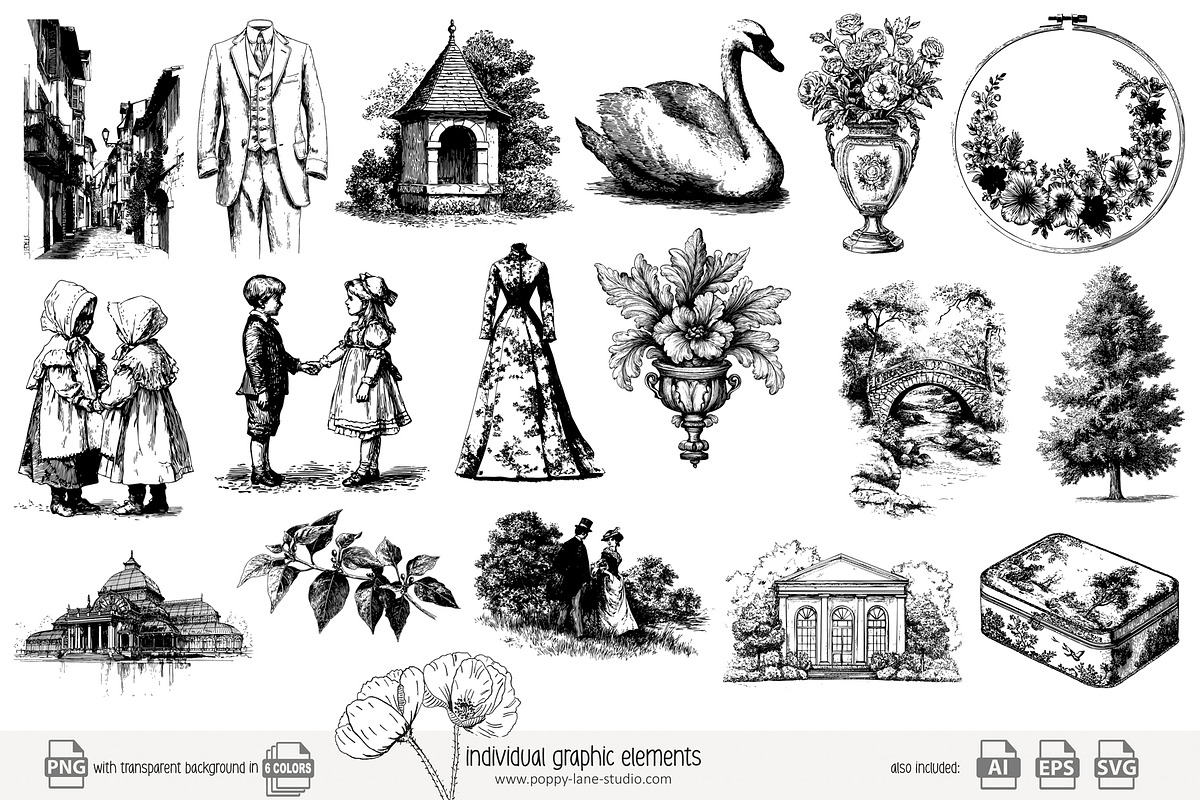 100 line art Victorian Era clip art, an Object Illustration by Poppy Lane Studio (Photo 6 of 13)