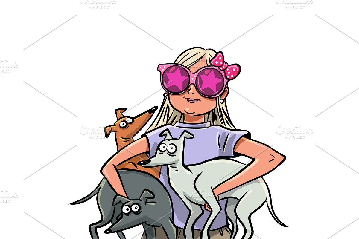 Pop Art Retro A girl with dogs, an Animal Illustration by studiostoks