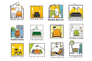 Home interior decor room icons, an Object Illustration by Vector Tradition
