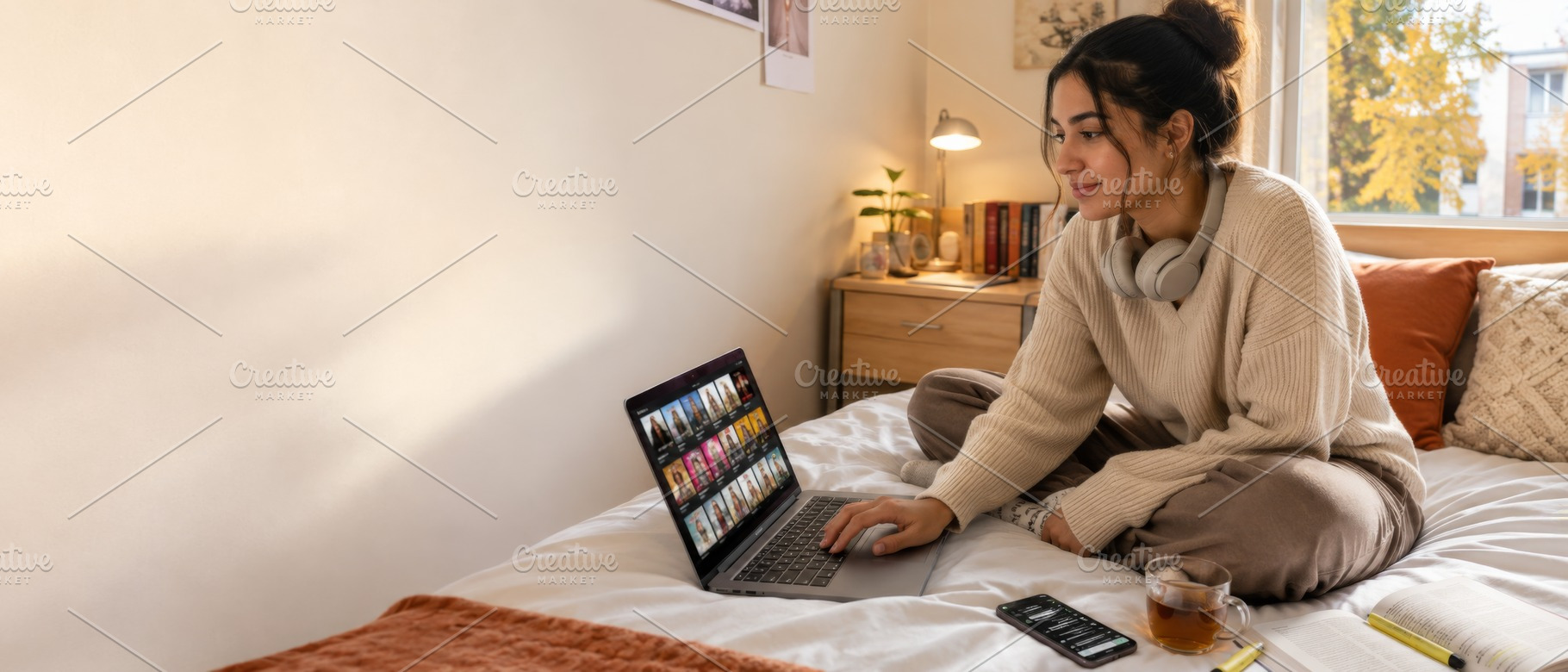 Young woman streaming TV on laptop d, a Photo by Dvoevnore photos