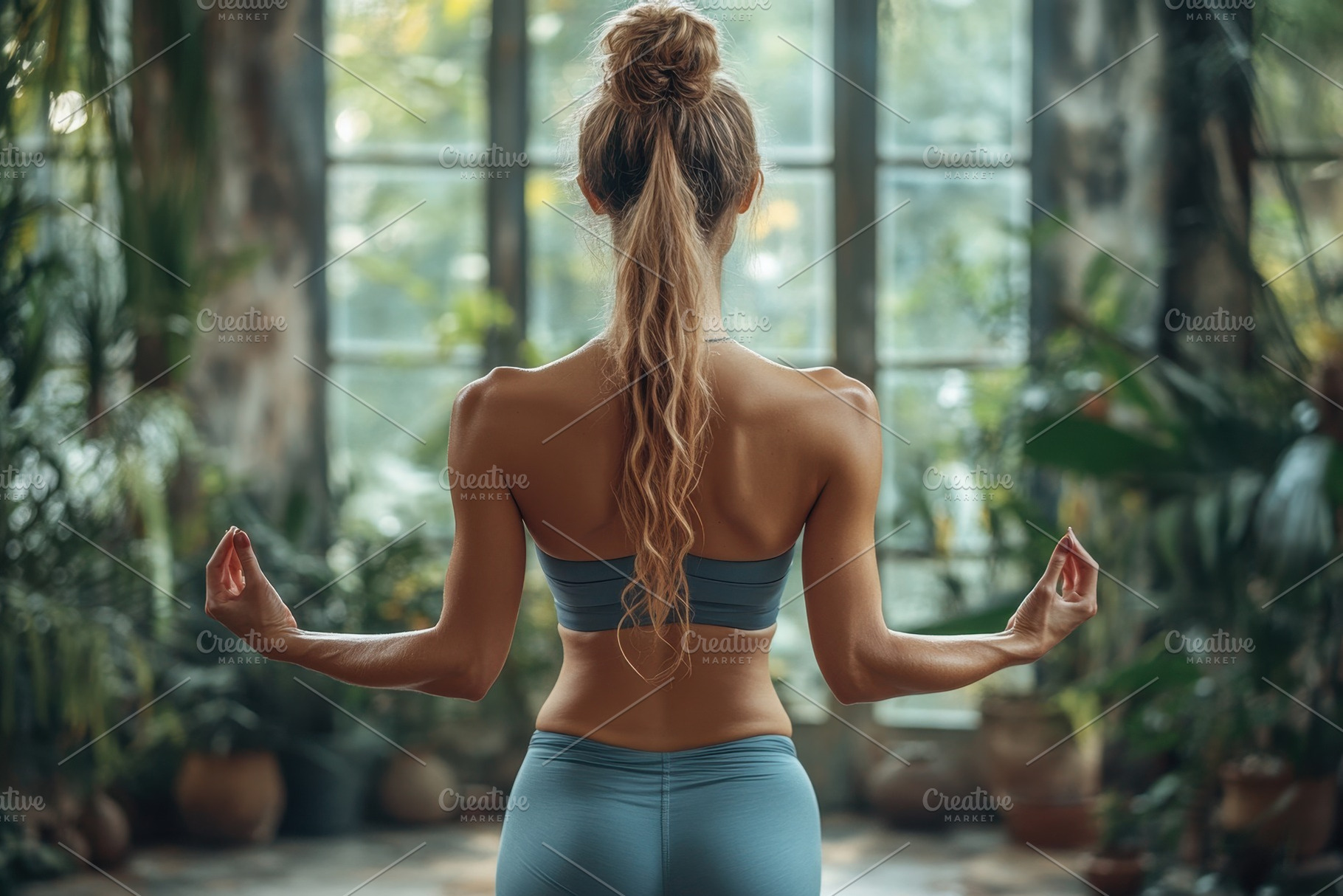Woman practicing meditation in a ser, a Photo by Tanuart