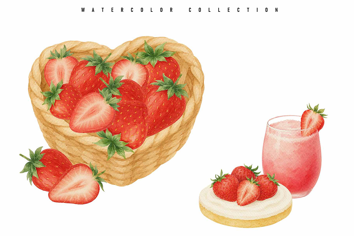 Strawberry Tea Time Watercolor Set, a Food Illustration by Sunshine Art (Photo 6 of 7)