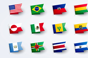 Flag Set Of South And North America, a Solid Icon by Black White Mouse Design