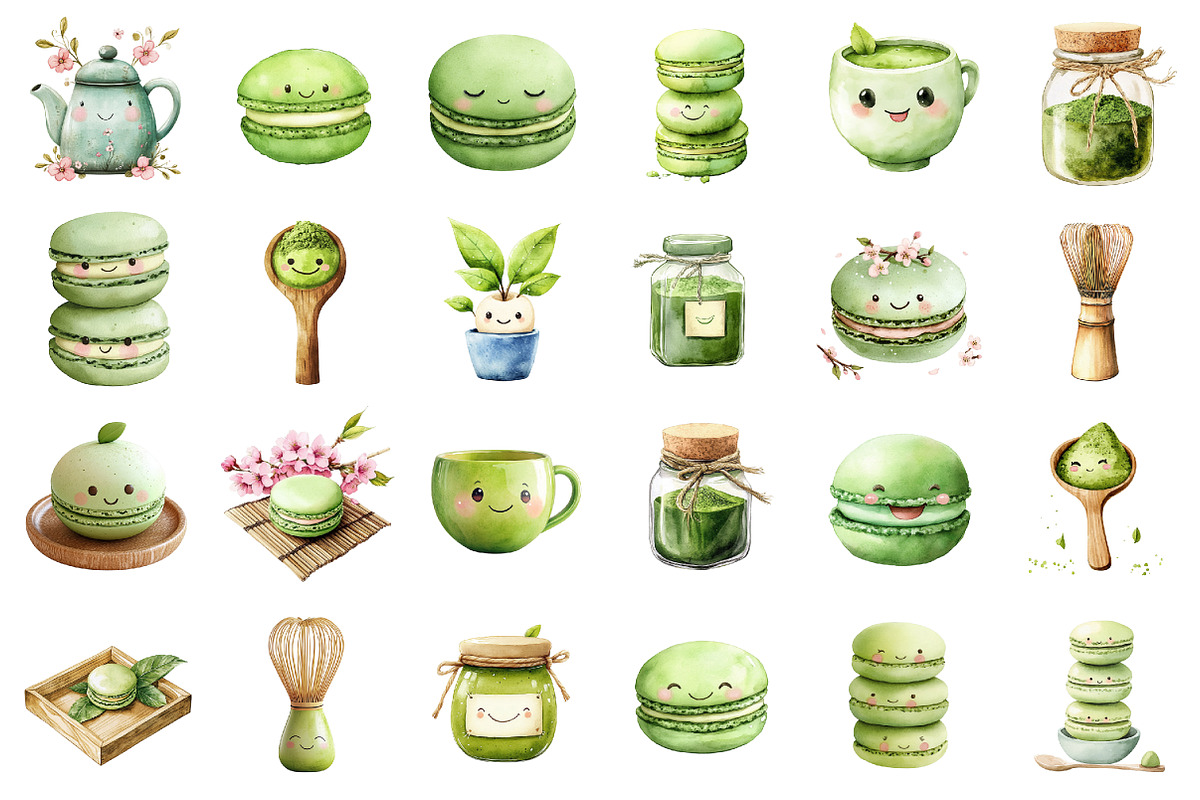 Cute Kawaii Chibi Matcha Clipart, a Seasonal Illustration by designcity5 (Photo 2 of 5)