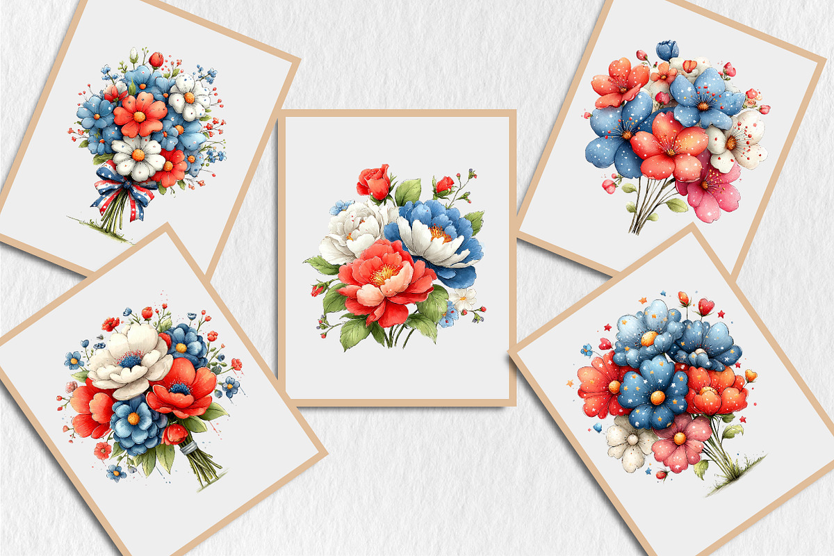 Whimsical Patriotic Flowers Clipart, a Seasonal Illustration by Rose Art (Photo 5 of 6)