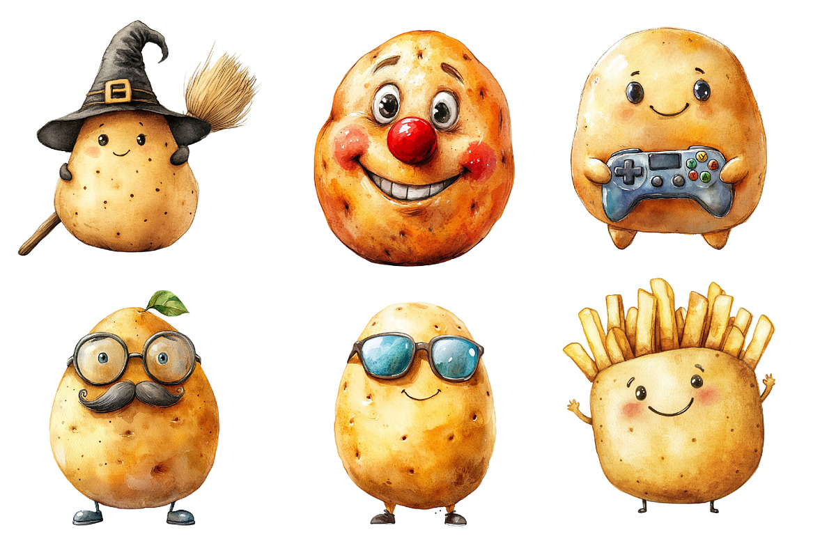 Funny Potato Watercolor Clipart, an Illustration by Dream Creation (Photo 5 of 6)