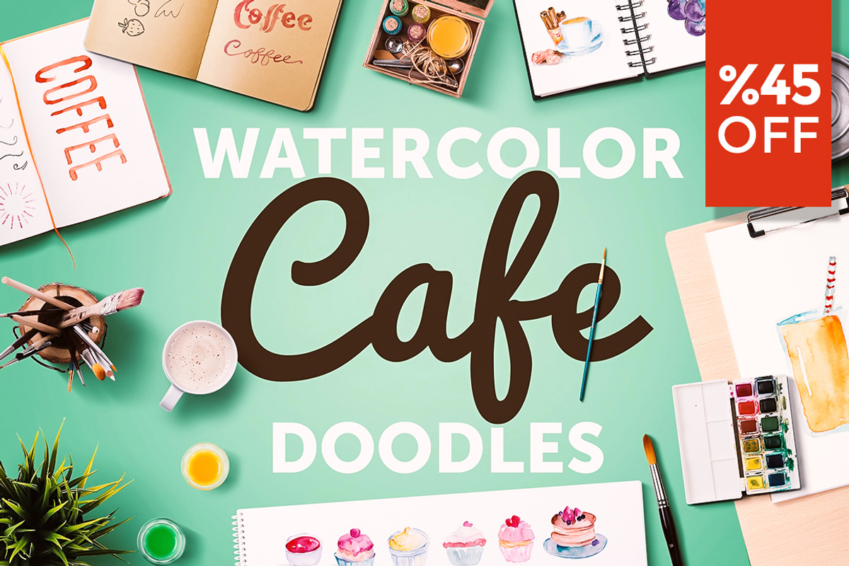 Watercolor Cafe Doodles, a Food Illustration by emine (Photo 1 of 3)