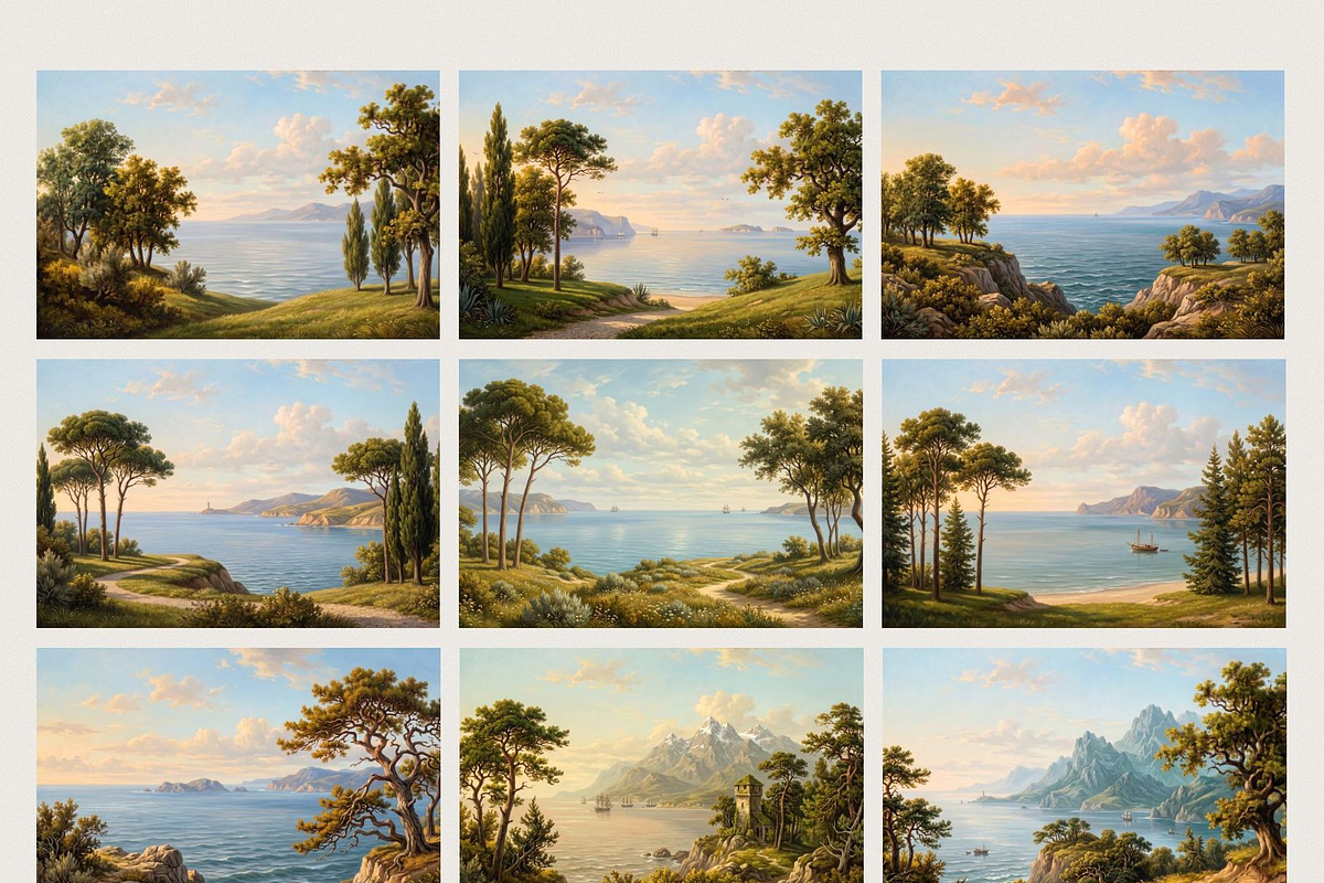 Vintage Oil Painting Landscapes, a Background Graphic by OliaMuseDesign (Photo 3 of 6)