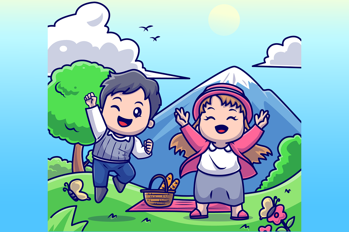 Cute Man and Woman Picnic Cartoon, a Person Illustration by Catalyst Labs