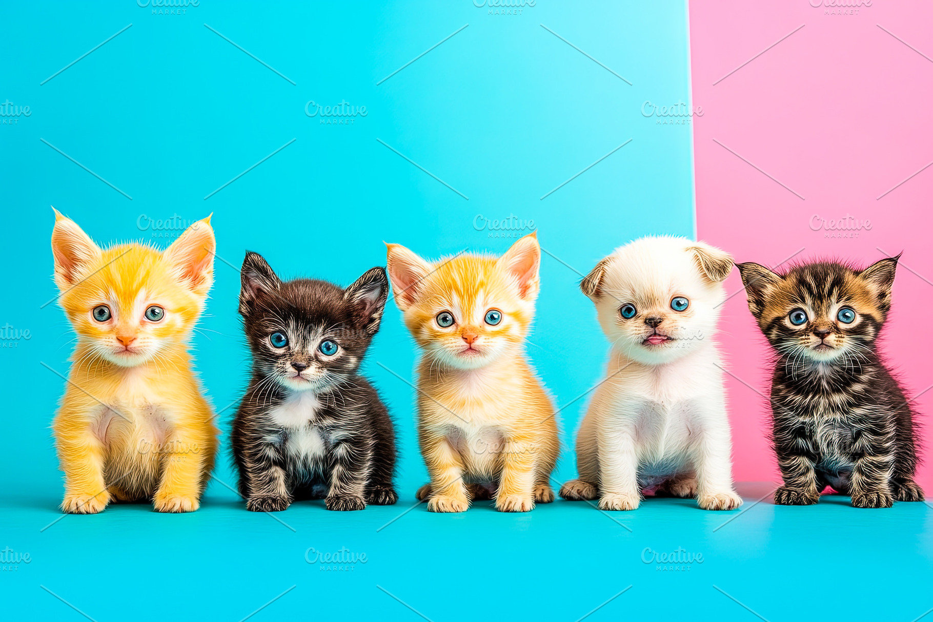 Cute Kittens Sitting on Colorful Background, an Animal Photo by Ales Munt