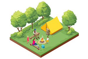 Isometric family is relaxing in the, a Person Illustration by Golden Sikorka